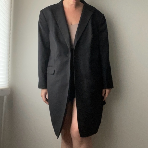 Luxury Italian Longline Sports Coat Blazer Suit Jacket Long Black Unisex - Picture 12 of 13